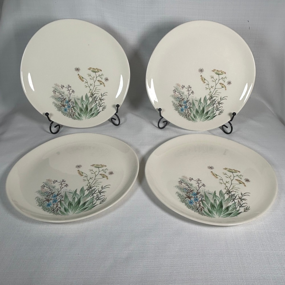 Vintage Crooksville Iva-lure Wildflower 9" Dinner Plates Set 4 Floral Butterfly